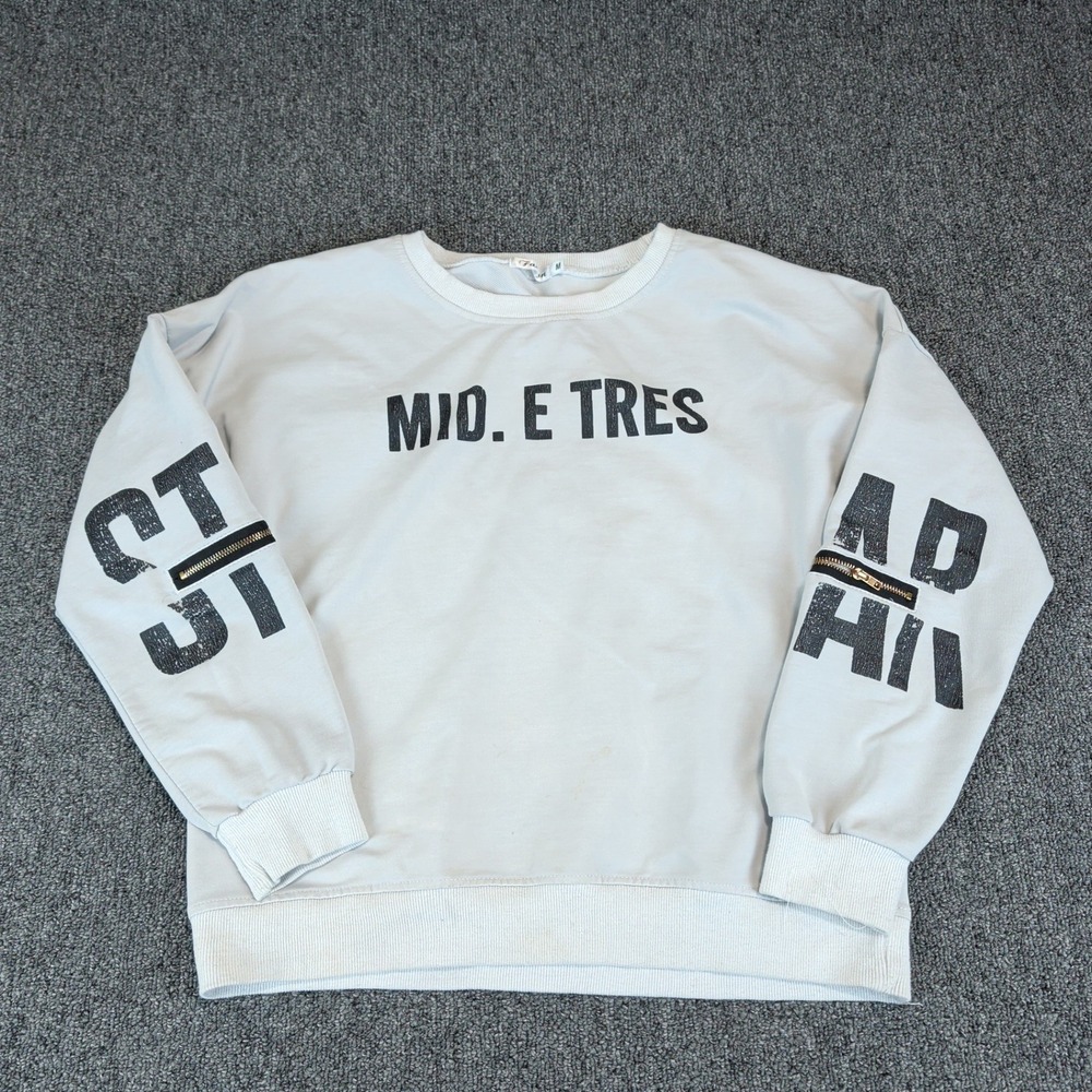 Fashion Womens Graphic Sweatshirt Size M Gray Cotton Blend Streetwear Zipper Fit